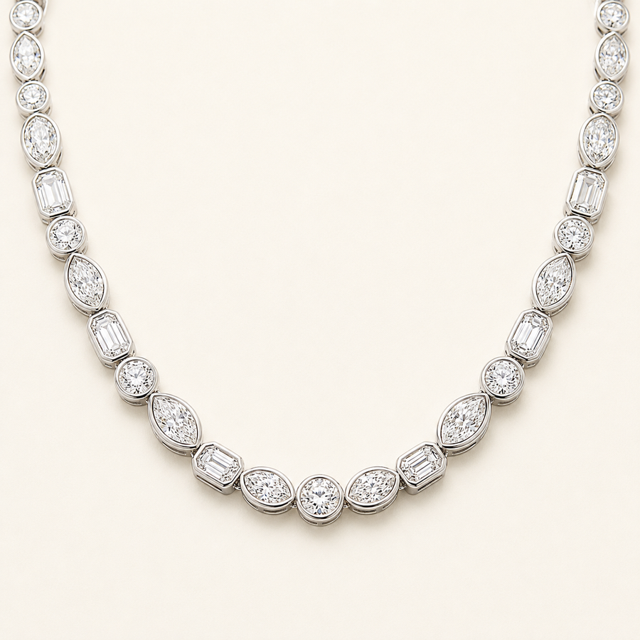 Multi Stone Tennis Necklace-Bezel