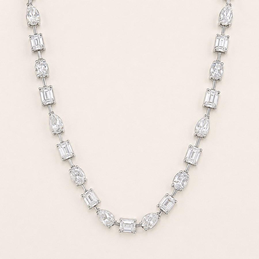 Multi Stone Tennis Necklace-Straight