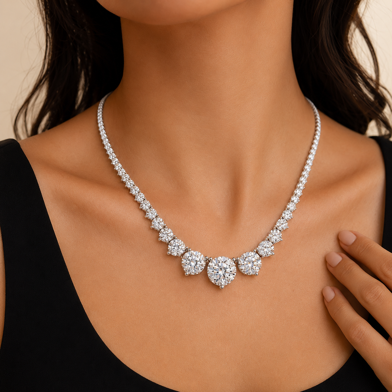 Graduated 3Prong Tennis Necklace
