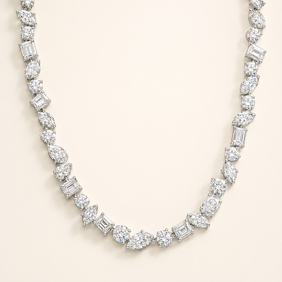 Multi Stone Tennis Necklace-Tilted