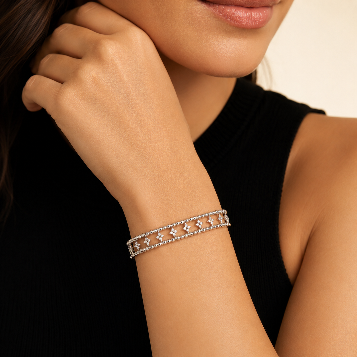 2 Row Flower Flexible Bangle