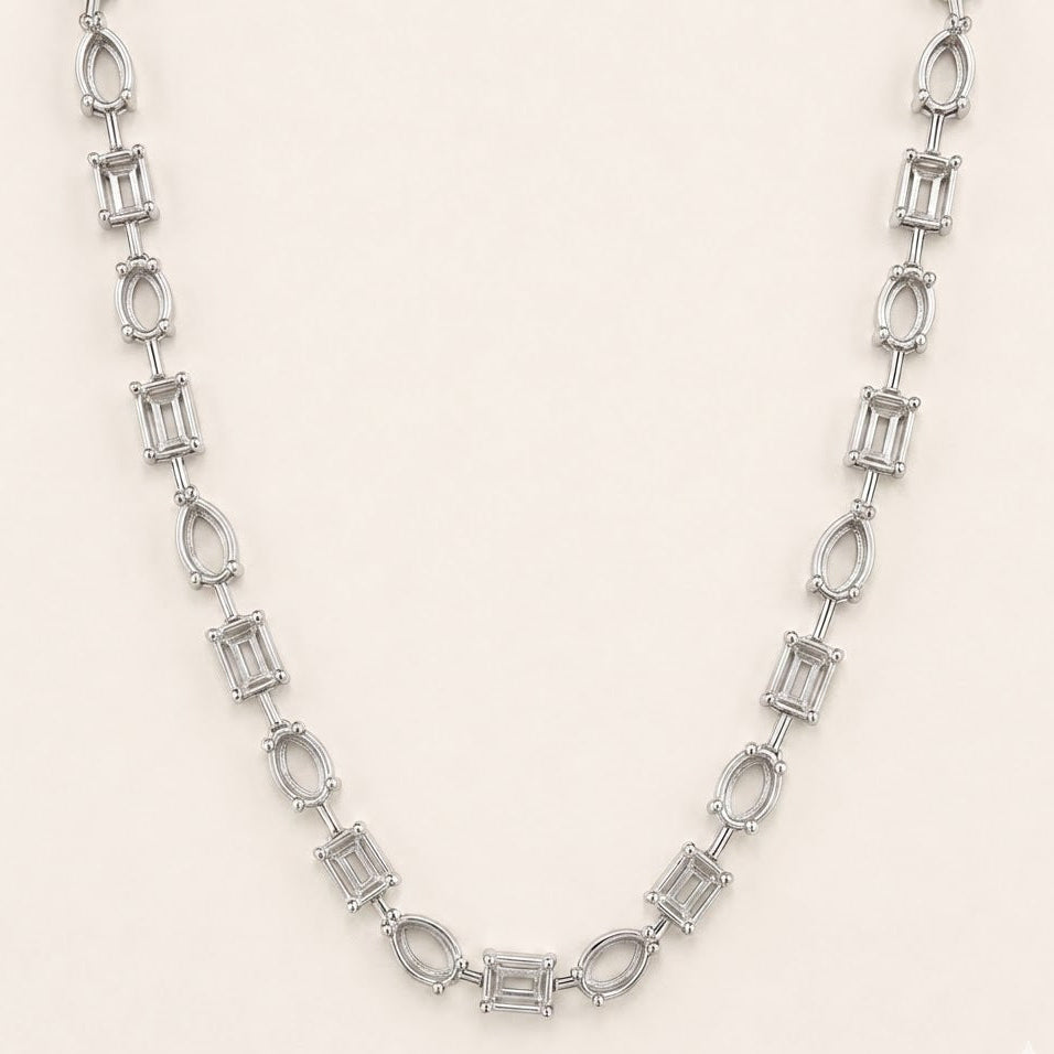 Multi Stone Tennis Necklace-Straight